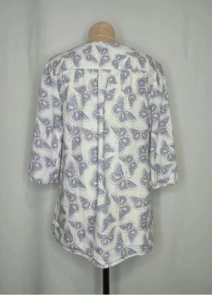Рубашка, блуза белая, льняная, принт бабочки, лен6 фото