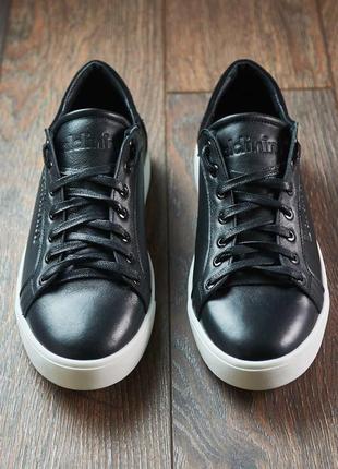 Чоловічі шкіряні кеди чорні на білій підошві, мужские кожаные кеды