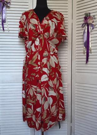 Лёгкое платье из вискозы большого размера, красное в листья, тропический принт roman
