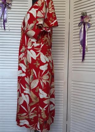 Лёгкое платье из вискозы большого размера, красное в листья, тропический принт roman5 фото