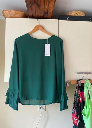 Блуза зеленая, стильная блуза с широкими рукавами, кофточка