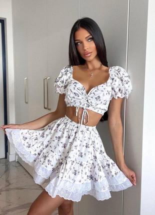 ❤️ шикарный костюм в цветы, женственный костюм белый