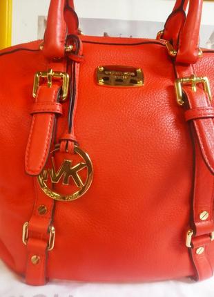 Сумка шкіряна michael kors 35h2gbfs2l satchel for women - pebbled leather, orange,оригінал3 фото