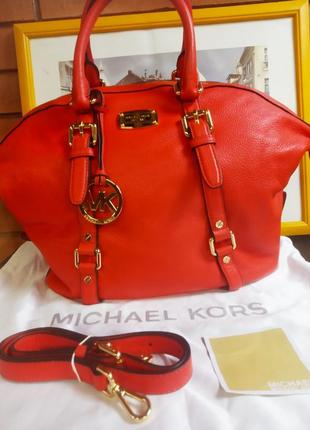 Сумка шкіряна michael kors 35h2gbfs2l satchel for women - pebbled leather, orange,оригінал