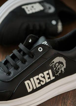 Мужские кожаные кроссовки diesel, чоловічі кросівки чорні на білій підошві, натуральна шкіра10 фото