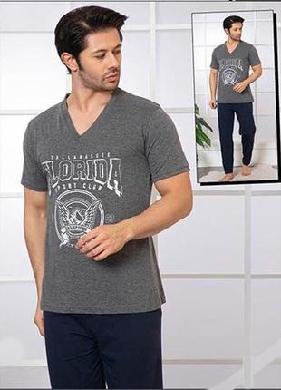 Чоловіча бавовняна піжама в різних принтах та кольорах комплект футболка+штани від м до 2xl cermen2 фото