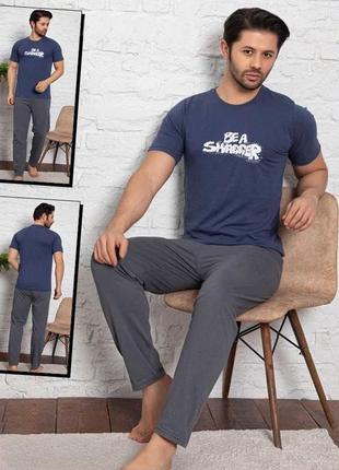 Чоловіча бавовняна піжама в різних принтах та кольорах комплект футболка+штани від м до 2xl cermen3 фото