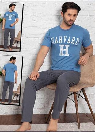 Чоловіча бавовняна піжама в різних принтах та кольорах комплект футболка+штани від м до 2xl cermen4 фото