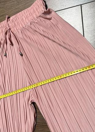 Рожеві жіночі плісировані штани літні пудрові штани плісіровані кюлоти легкі брюки літні6 фото
