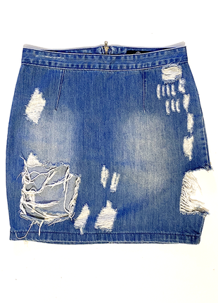 Eur 38 спідниця джинсова потертості рвана юбка мини короткая рваная2 фото