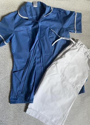 Медичний костюм жіночий жакет голубий та білі шорти медичні жіночі - m,l