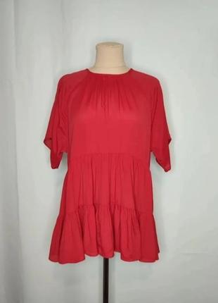 Блуза красная, коралловая, топ вискоза, свободный крой3 фото