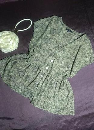 Блуза с баской, щипальный трикотаж,строкатный принт1 фото