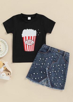 Стильний літній комплект -джинсова спідничка + футболка