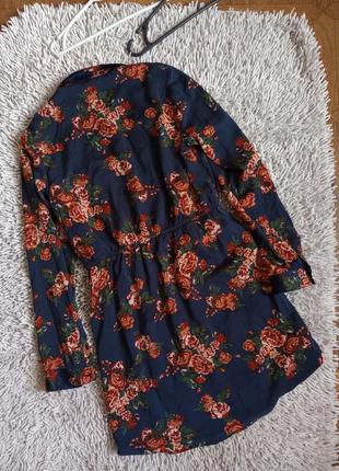 Сукня коротка з комірцем рукав принт троянди2 фото