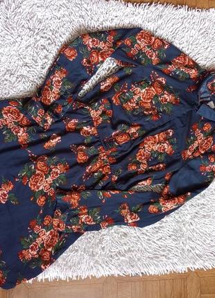 Сукня коротка з комірцем рукав принт троянди6 фото