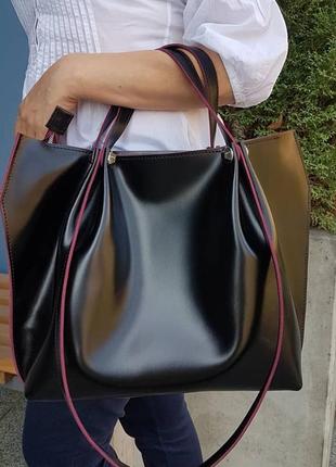 Сумка женская натуральная кожа, черная полуматовая 1773