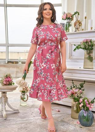 Яркое летнее женское платье в цветочный принт батал5 фото