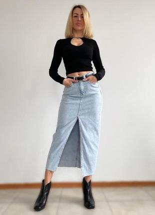 Женская длинная голубая джинсовая юбка