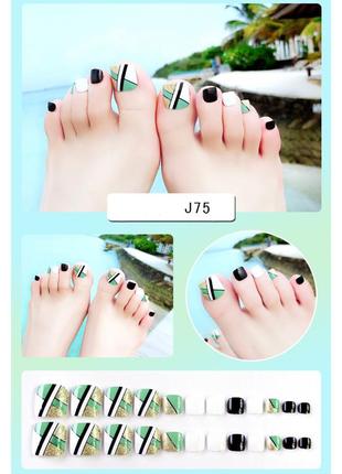 Накладні нігті для педикюру j75 + клей (для пальців ніг)2 фото