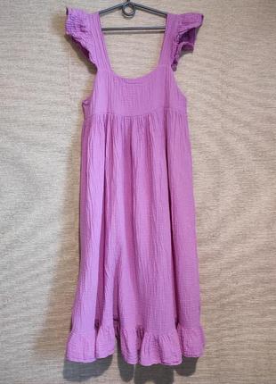 Розовое муслиновое платье сарафан миди свободного кроя2 фото
