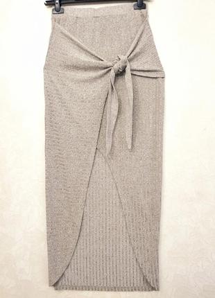 Трикотажный облегающий костюм в рубчик топ-майка+ длинная юбка миди4 фото