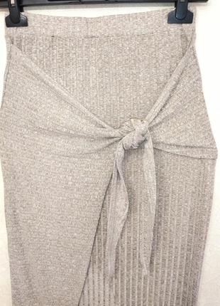 Трикотажный облегающий костюм в рубчик топ-майка+ длинная юбка миди5 фото