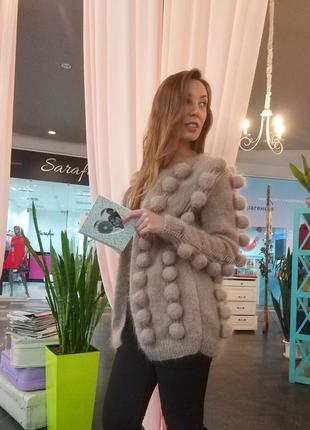 Оригінальний в'язаний кардиган з кульками ручної роботи2 фото