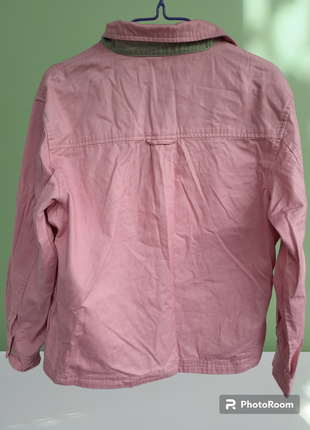 Красивая джинсовая розовая с салатовыми вставками рубашка анорак куртка2 фото