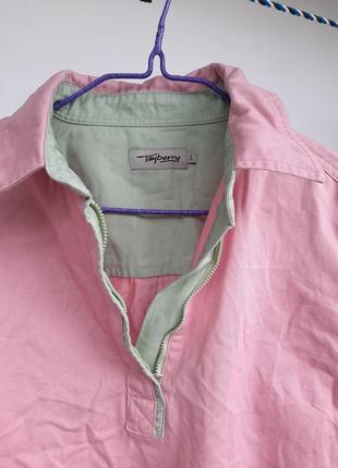 Красивая джинсовая розовая с салатовыми вставками рубашка анорак куртка3 фото