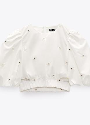 Zara топ з вишивкою пишними рукавами нарядний1 фото