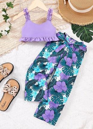 Стильний літній комплект -брюки з поясом + топ