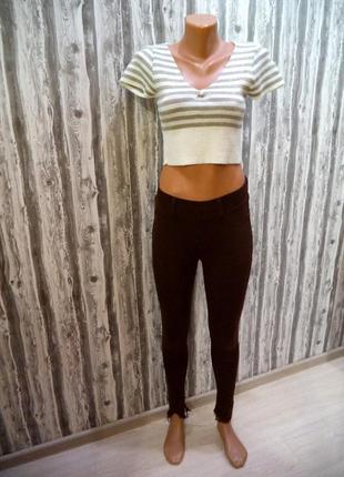 Коричневі джинси джеггінси з рваним низом на бездоганну фігуру рр 4