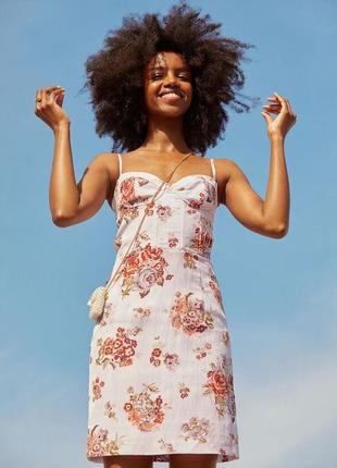 Льняное цветочное платье мини платье в цветочный принт h&m сарафан