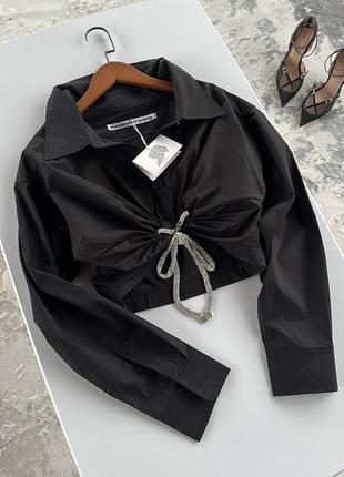 Черная коттоновая рубашка блузка ванг wang