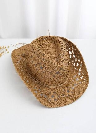 Шляпа ковбойка плетеная с узорами ❤️5 фото