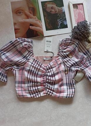 Коттоновая укороченная блуза со сборкой2 фото