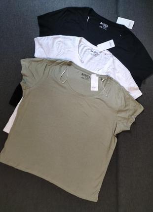 Базова футболка жіноча біла, хакі, чорна , широке горло1 фото