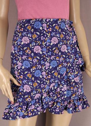 Брендовая юбка мини с рюшами "george" в цветочный принт. размер uk14.