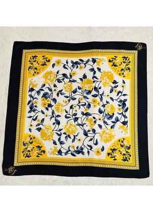 Прекрасный французский шелковый платок / косынка / лаур с цветочным принтом