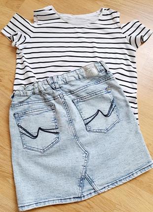 Джиносовая юбочка свет голубая для девочки на рост 134- 140 см.