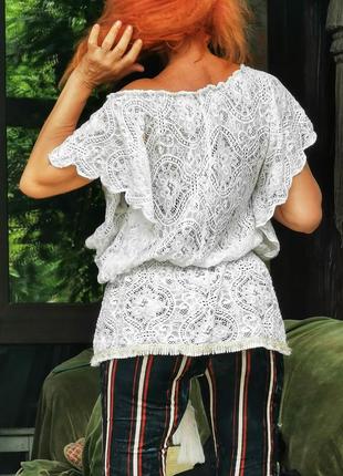 Кружевная с макраме блуза туника и в бахромой ажурная узор port boutique3 фото