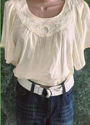 Блуза туника, вышивка и бисер, тонкий хлопок 100% р. m