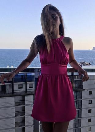 Сатинова сукня атласна фуксія zara оригінал