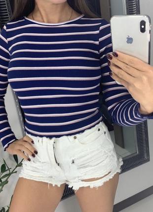 👚роскошный тёмно синий полосатый гольф/полосатый гольф в рубчик с длинным рукавом👚