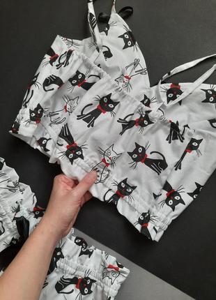 Женская хб пижама топ и шорты с котиками4 фото