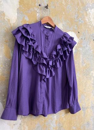 Фиолетвоая рубашка блуза other stories с пышной бахромой4 фото