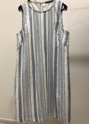 Коллекция m&amp;s полосатое платье-туника из смеси льна7 фото