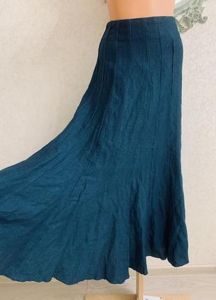 Шикарная юбка миди лен+вискоза глубокого цвета морской волны!!!6 фото