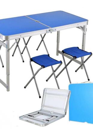 Стол туристический усиленный с 4 стульями folding table  ножки кватратные синий